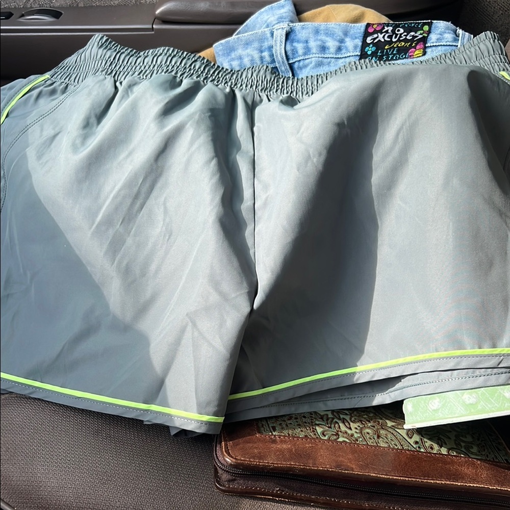 Athletic Works Gray Men's Athletic Shorts with Lime Trim
